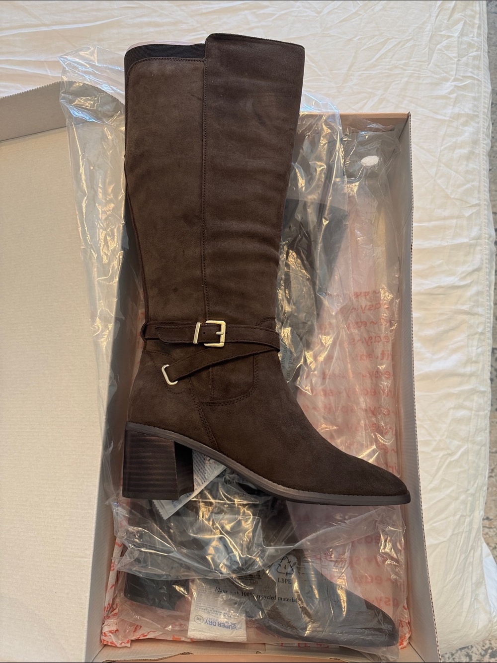 Easy Spirit Dark Brown Suede Mid-Calf Block Heel Buckle Boots